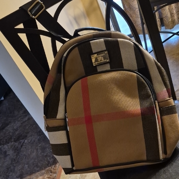 Plaid Backpack with Red and Black Stripes